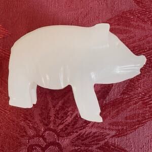 Stone Rock Marble White Pig Carving Figurine - Farm animal Country Small